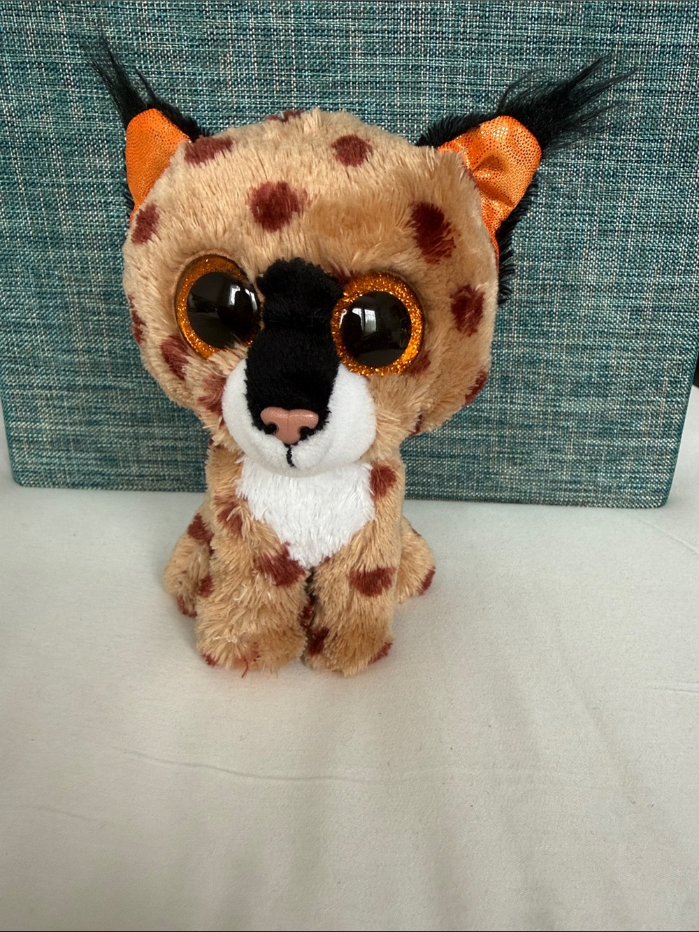 Ty Plush Spotted Tan and Orange Lynx with Glittery Orange Eyes